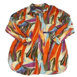 Soft Surroundings Shirt Size XL Multicolor Peregrine Tunic Blouse Fiery Strip LS